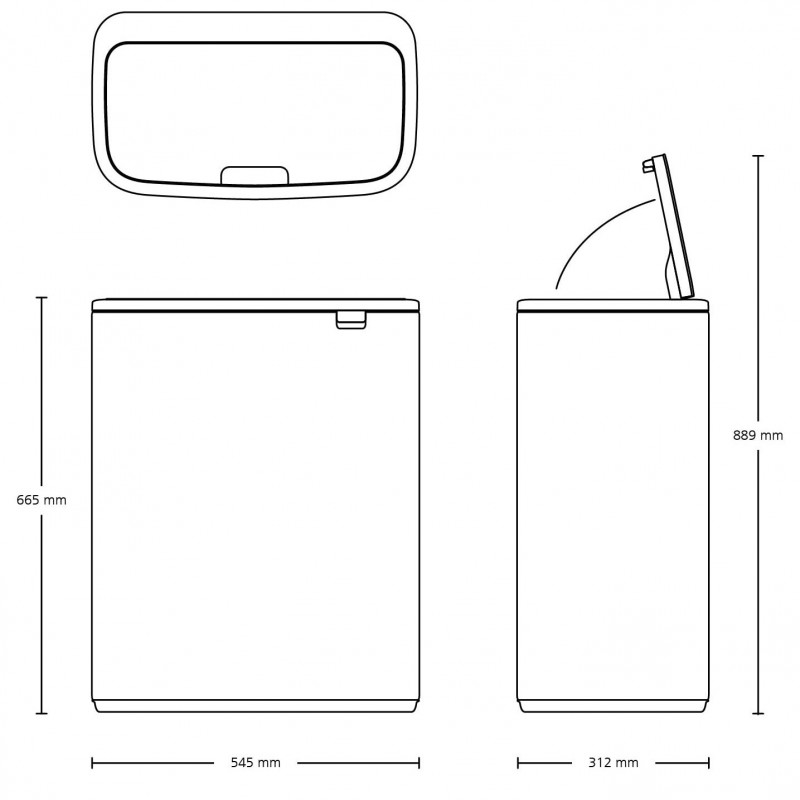 Κάδος απορριμμάτων Brabantia Bo Touch 1001274, 60 λίτρα, Ομαλό και αθόρυβο άνοιγμα, Μεγάλο άνοιγμα, Ανθεκτικό στα αποτυπώματα, Μαύρο/ματ
