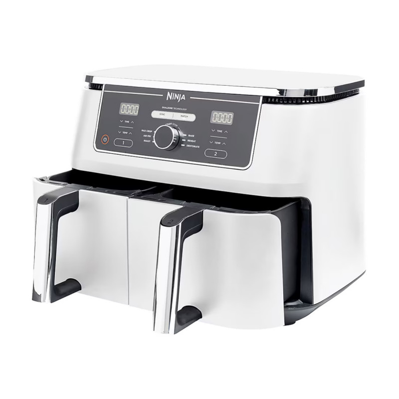 Ninja AF400EUWH διπλή φριτέζα θερμού αέρα, 2470W, 9,5 l, 6 προγράμματα, 40-240 C, ανεξάρτητες ζώνες, Λευκό