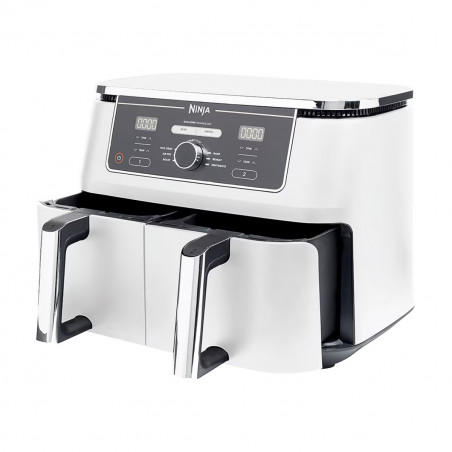Ninja AF400EUWH διπλή φριτέζα θερμού αέρα, 2470W, 9,5 l, 6 προγράμματα, 40-240 C, ανεξάρτητες ζώνες, Λευκό