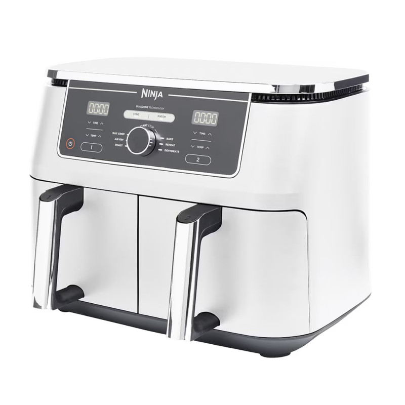 Ninja AF400EUWH διπλή φριτέζα θερμού αέρα, 2470W, 9,5 l, 6 προγράμματα, 40-240 C, ανεξάρτητες ζώνες, Λευκό