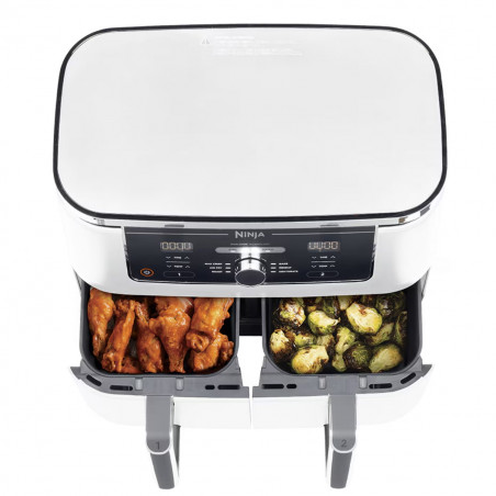 Ninja AF400EUWH διπλή φριτέζα θερμού αέρα, 2470W, 9,5 l, 6 προγράμματα, 40-240 C, ανεξάρτητες ζώνες, Λευκό