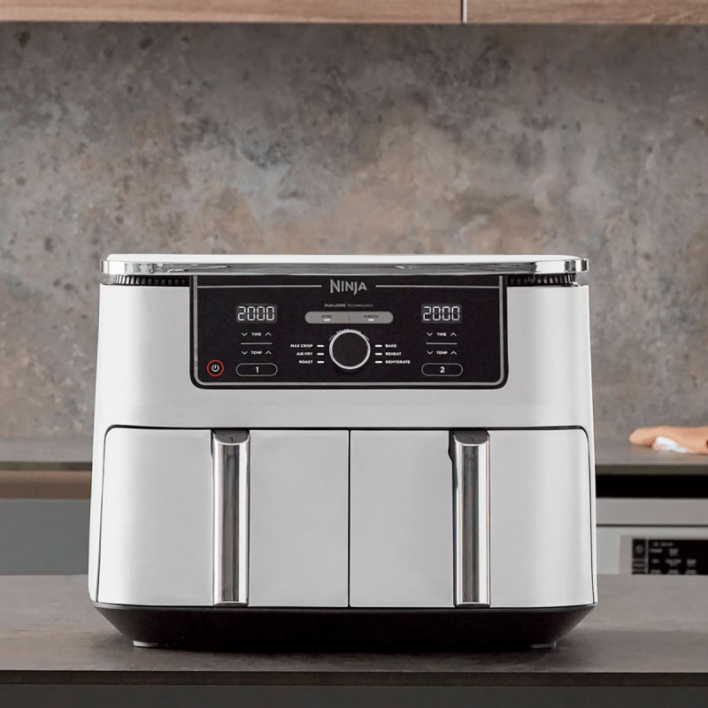 Ninja AF400EUWH διπλή φριτέζα θερμού αέρα, 2470W, 9,5 l, 6 προγράμματα, 40-240 C, ανεξάρτητες ζώνες, Λευκό