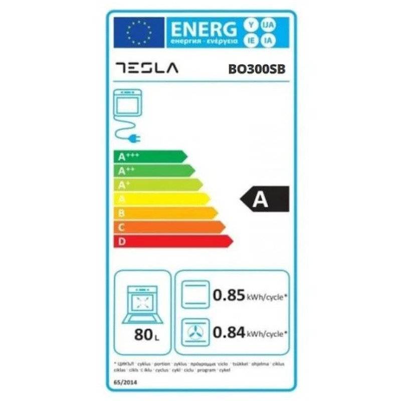 Εντοιχιζόμενος φούρνος Tesla BO300SB, 2300 W, 56 L, 5 προγράμματα, Class A, Καθαρισμός με ατμό, Μαύρο