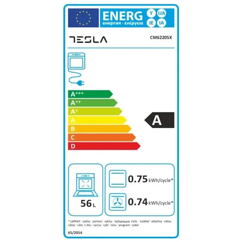 Εστία Tesla CM6220SX, 8,1 kW, 56 λίτρα, Class A, 2 εστίες αερίου, 2 κανονικές εστίες, Grill, 40-240 βαθμούς, Inox