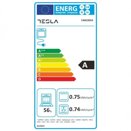 Εστία Tesla CM6220SX, 8,1 kW, 56 λίτρα, Class A, 2 εστίες αερίου, 2 κανονικές εστίες, Grill, 40-240 βαθμούς, Inox