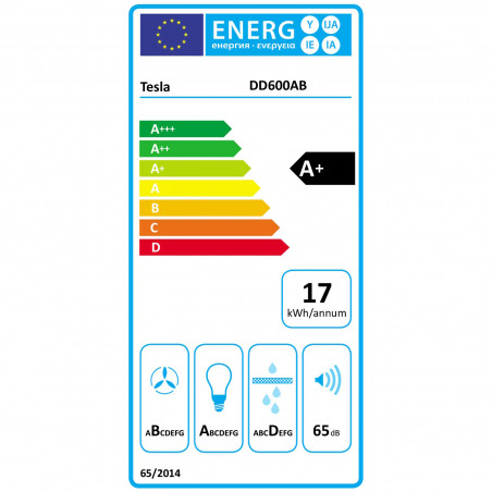 Εντοιχιζόμενος απορροφητήρας Tesla DD600AB, 190W, 1 μοτέρ, Διακοσμητικός, 60 cm, 630 m3/h, Φίλτρα αλουμινίου, Μαύρο
