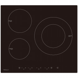 Γυάλινη κεραμική εστία Tesla HI6301MB, 7400W, 9 βαθμοί, 3 ζώνες, προστασία για παιδιά, ένδειξη υπολειπόμενης θερμότητας, αισθητήρας τηγανιού, μαύρο χρώμα