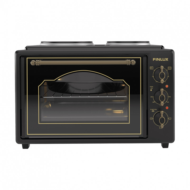 Μικρή κουζίνα Finlux FMC-3535B, 35 l, 1400 W, Δύο εστίες, 3 λειτουργίες, Σμάλτο, Μαύρο