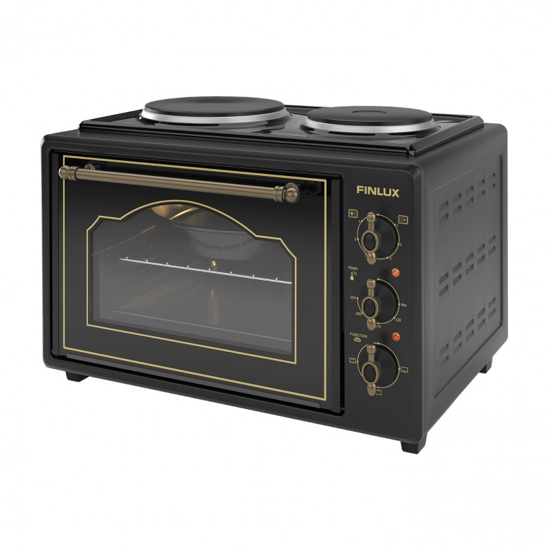 Μικρή κουζίνα Finlux FMC-3535B, 35 l, 1400 W, Δύο εστίες, 3 λειτουργίες, Σμάλτο, Μαύρο