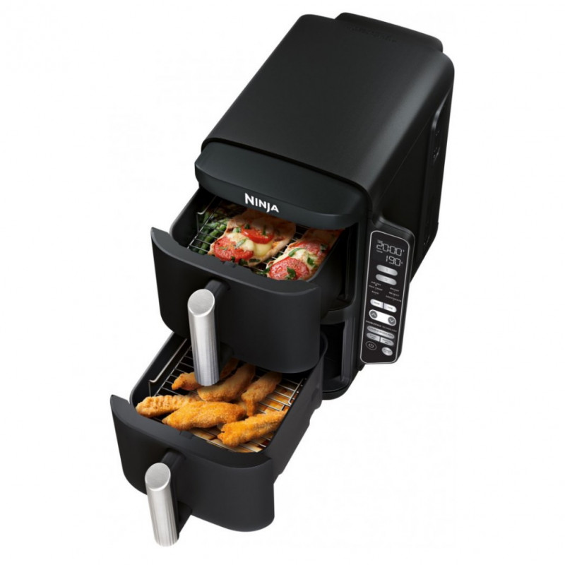 Φριτέζα θερμού αέρα Ninja SL300EU, 2470W, 7,6 l, 40-240C, 2 καλάθια, 6 προγράμματα, συγχρονισμένο μαγείρεμα, χρονοδιακόπτης, αυτόματη διακοπή, μαύρο χρώμα