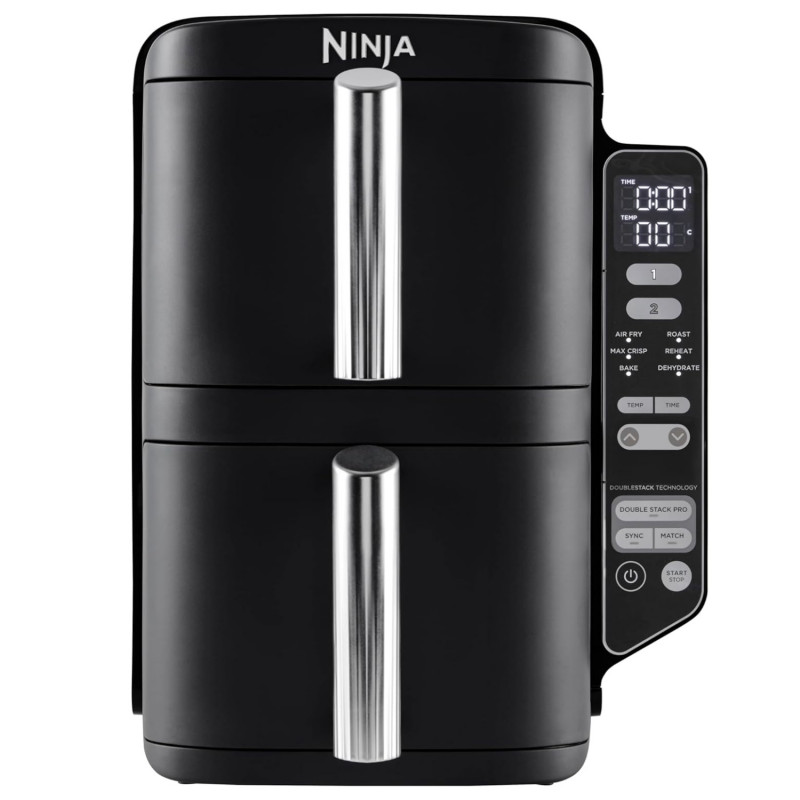 Φριτέζα θερμού αέρα Ninja SL300EU, 2470W, 7,6 l, 40-240C, 2 καλάθια, 6 προγράμματα, συγχρονισμένο μαγείρεμα, χρονοδιακόπτης, αυτόματη διακοπή, μαύρο χρώμα