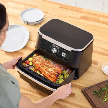 Διπλή φριτέζα με ζεστό αέρα Ninja AF500EU, 10,4 l, 7 προγράμματα, Χρονοδιακόπτης, Ανεξάρτητες ζώνες, Μαύρο