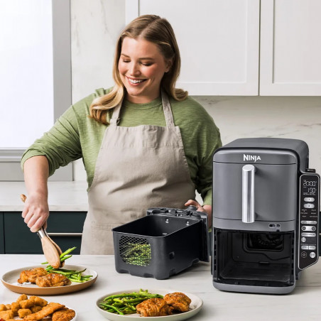 Ninja SL451EU Διπλή φριτέζα ζεστού αέρα, 2470W, 9,5L, ψηφιακό θερμόμετρο, 2 καλάθια, 6 προγράμματα, Max Crisp, Sync & Match, γκρι