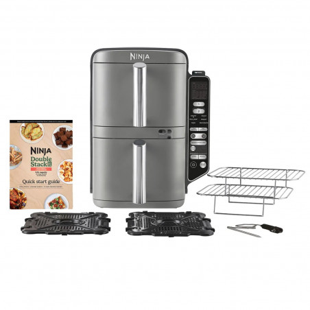 Ninja SL451EU Διπλή φριτέζα ζεστού αέρα, 2470W, 9,5L, ψηφιακό θερμόμετρο, 2 καλάθια, 6 προγράμματα, Max Crisp, Sync & Match, γκρι