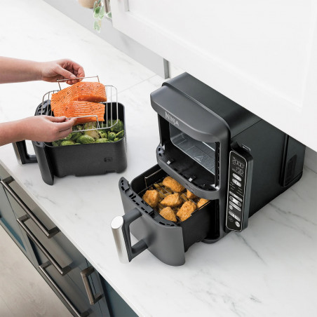 Ninja SL451EU Διπλή φριτέζα ζεστού αέρα, 2470W, 9,5L, ψηφιακό θερμόμετρο, 2 καλάθια, 6 προγράμματα, Max Crisp, Sync & Match, γκρι