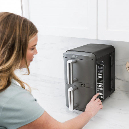 Ninja SL451EU Διπλή φριτέζα ζεστού αέρα, 2470W, 9,5L, ψηφιακό θερμόμετρο, 2 καλάθια, 6 προγράμματα, Max Crisp, Sync & Match, γκρι