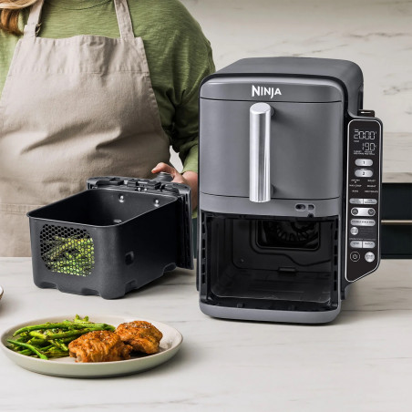 Ninja SL451EU Διπλή φριτέζα ζεστού αέρα, 2470W, 9,5L, ψηφιακό θερμόμετρο, 2 καλάθια, 6 προγράμματα, Max Crisp, Sync & Match, γκρι
