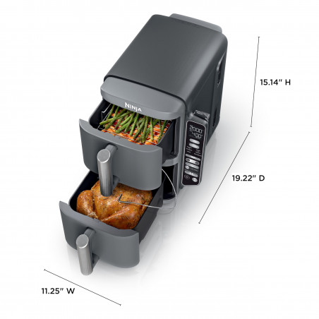 Ninja SL451EU Διπλή φριτέζα ζεστού αέρα, 2470W, 9,5L, ψηφιακό θερμόμετρο, 2 καλάθια, 6 προγράμματα, Max Crisp, Sync & Match, γκρι