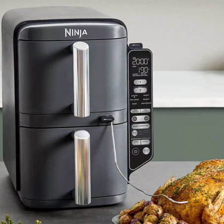 Ninja SL451EU Διπλή φριτέζα ζεστού αέρα, 2470W, 9,5L, ψηφιακό θερμόμετρο, 2 καλάθια, 6 προγράμματα, Max Crisp, Sync & Match, γκρι