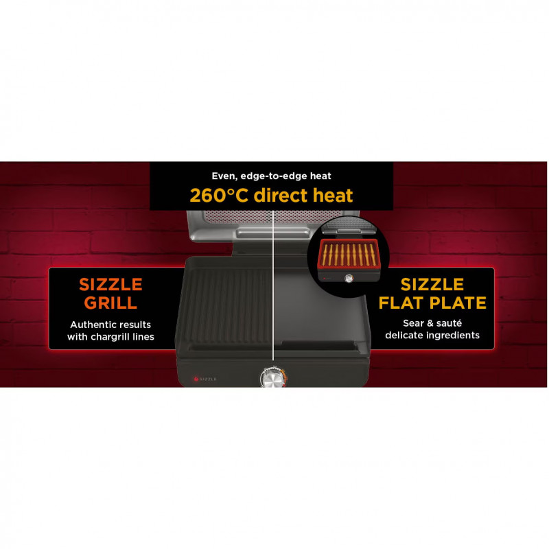 Ηλεκτρική ψησταριά Ninja GR101EU, 1450W, 28x37 cm, Γρήγορη θέρμανση, 60-260C, 2 πλάκες, Μαύρο