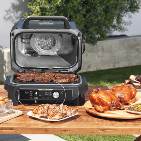 Ηλεκτρική ψησταριά Ninja OG901EU, SMART, 1700W, 7 προγράμματα, 45x29 cm, 260C, Κεραμική Πλόκα, Τεχνολογία Woodfire, IPX4, Cheren/blue