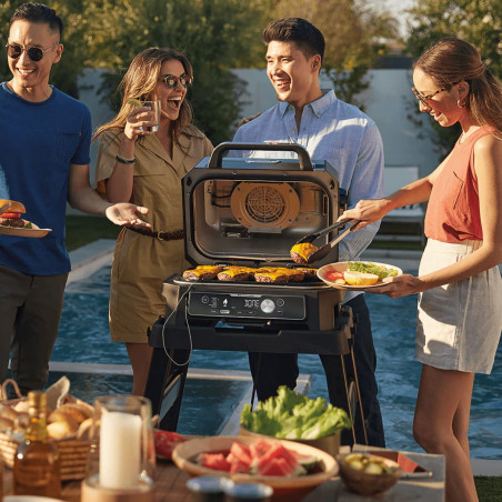 Ηλεκτρική ψησταριά Ninja OG901EU, SMART, 1700W, 7 προγράμματα, 45x29 cm, 260C, Κεραμική Πλόκα, Τεχνολογία Woodfire, IPX4, Cheren/blue