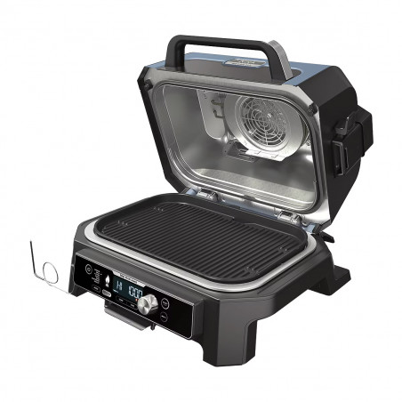 Ηλεκτρική ψησταριά Ninja OG901EU, SMART, 1700W, 7 προγράμματα, 45x29 cm, 260C, Κεραμική Πλόκα, Τεχνολογία Woodfire, IPX4, Cheren/blue