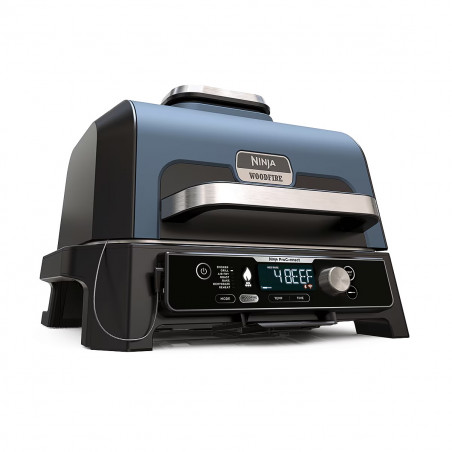 Ηλεκτρική ψησταριά Ninja OG901EU, SMART, 1700W, 7 προγράμματα, 45x29 cm, 260C, Κεραμική Πλόκα, Τεχνολογία Woodfire, IPX4, Cheren/blue