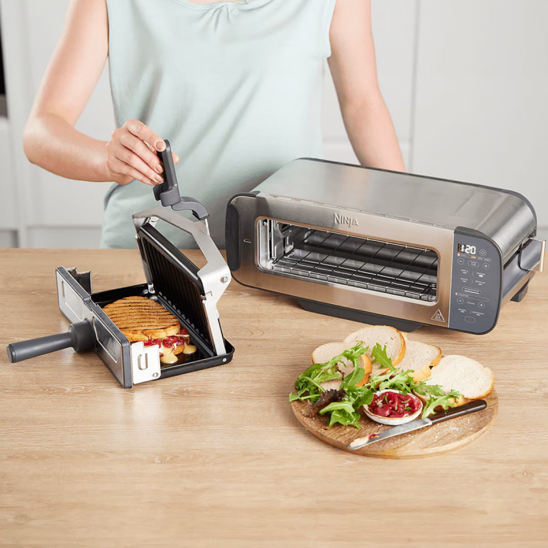 Τοστιέρα Ninja 3 σε 1 ST202EU, 2400W, 7 προγράμματα, έλεγχος θερμοκρασίας, ψησταριά, απόψυξη, αναθέρμανση, οριζόντια λειτουργία, ασημί