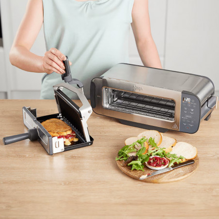 Τοστιέρα Ninja 3 σε 1 ST202EU, 2400W, 7 προγράμματα, έλεγχος θερμοκρασίας, ψησταριά, απόψυξη, αναθέρμανση, οριζόντια λειτουργία, ασημί