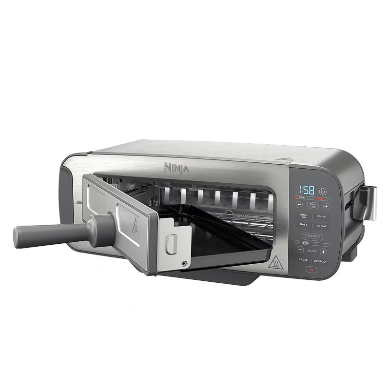 Τοστιέρα Ninja 3 σε 1 ST202EU, 2400W, 7 προγράμματα, έλεγχος θερμοκρασίας, ψησταριά, απόψυξη, αναθέρμανση, οριζόντια λειτουργία, ασημί