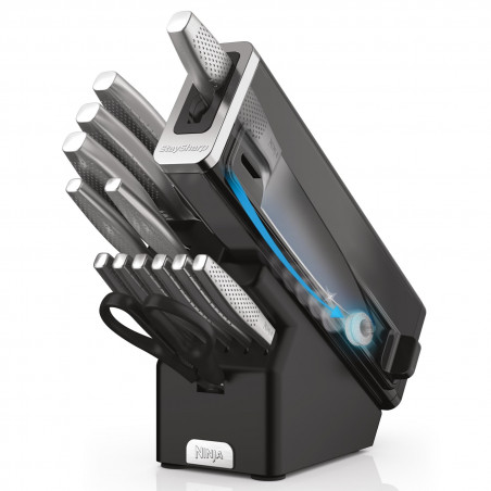 Σετ μαχαιριών κουζίνας με ακονιστήρι Ninja K62014EUUK, 14 τεμαχίων, StaySharp, Εργονομικός σχεδιασμός, Ασημί/μαύρο