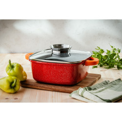 Κατσαρόλα με δοσομετρητή λίπους Oliver Voltz OV54323B26A, 26 cm, 5.4 l, Φινίρισμα γρανίτη, Επαγωγή, Κόκκινο
