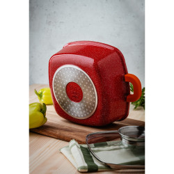 Κατσαρόλα με δοσομετρητή λίπους Oliver Voltz OV54323B22A, 22 cm, 3,5 l, Φινίρισμα γρανίτη, Επαγωγή, Κόκκινο