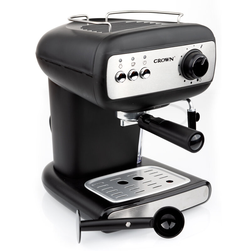 Μηχανή εσπρέσο Crown CEM-1525, 850W, 15 bar, 1.2 l, Θέρμανση φλιτζανιών, Ατμός, Κινητό δοχείο, Δίσκος κρέμας, Μαύρο