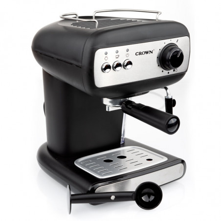 Μηχανή εσπρέσο Crown CEM-1525, 850W, 15 bar, 1.2 l, Θέρμανση φλιτζανιών, Ατμός, Κινητό δοχείο, Δίσκος κρέμας, Μαύρο