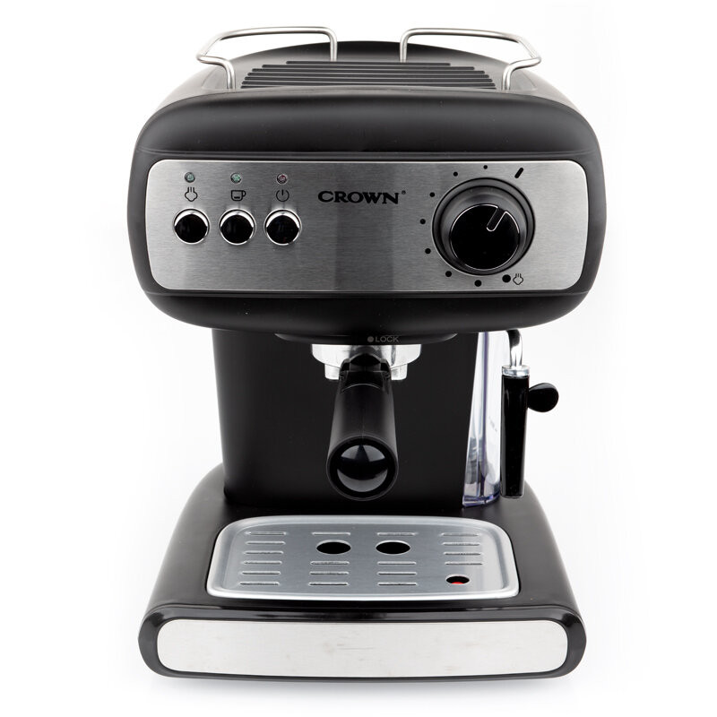 Μηχανή εσπρέσο Crown CEM-1525, 850W, 15 bar, 1.2 l, Θέρμανση φλιτζανιών, Ατμός, Κινητό δοχείο, Δίσκος κρέμας, Μαύρο