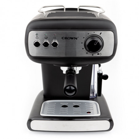 Μηχανή εσπρέσο Crown CEM-1525, 850W, 15 bar, 1.2 l, Θέρμανση φλιτζανιών, Ατμός, Κινητό δοχείο, Δίσκος κρέμας, Μαύρο