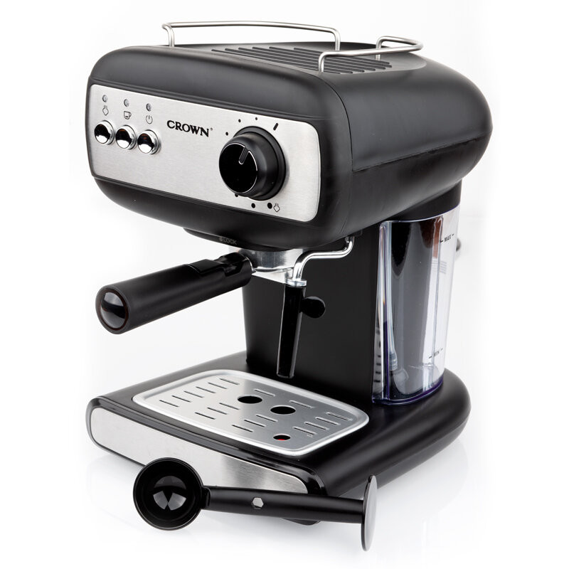 Μηχανή εσπρέσο Crown CEM-1525, 850W, 15 bar, 1.2 l, Θέρμανση φλιτζανιών, Ατμός, Κινητό δοχείο, Δίσκος κρέμας, Μαύρο