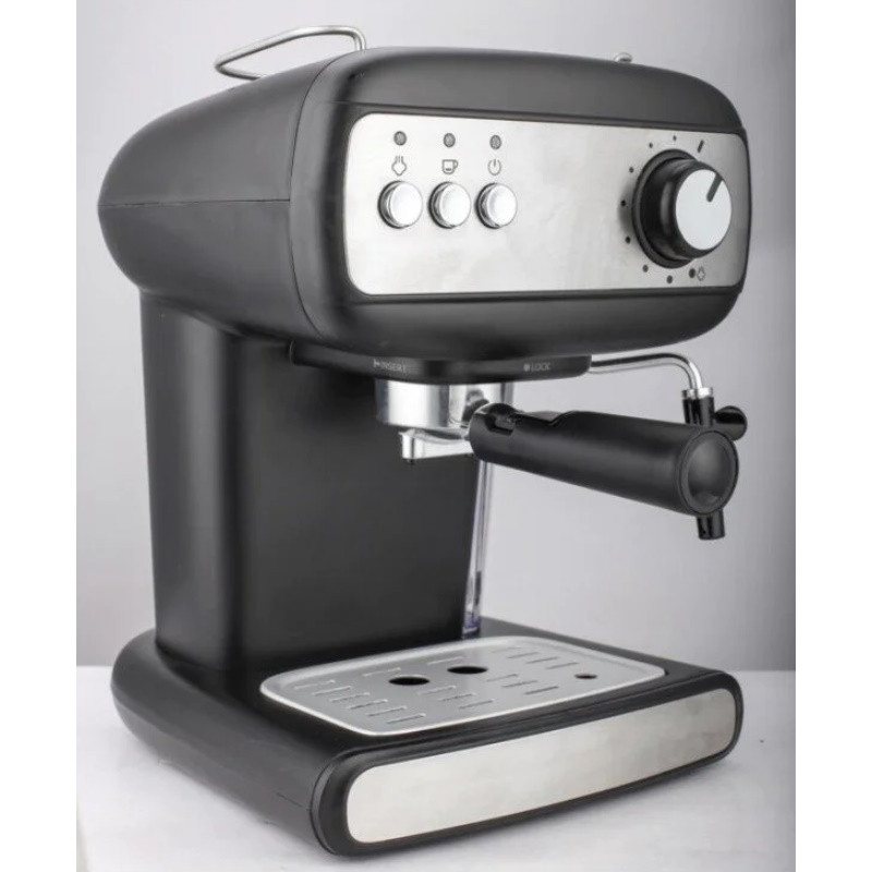 Μηχανή εσπρέσο Crown CEM-1525, 850W, 15 bar, 1.2 l, Θέρμανση φλιτζανιών, Ατμός, Κινητό δοχείο, Δίσκος κρέμας, Μαύρο