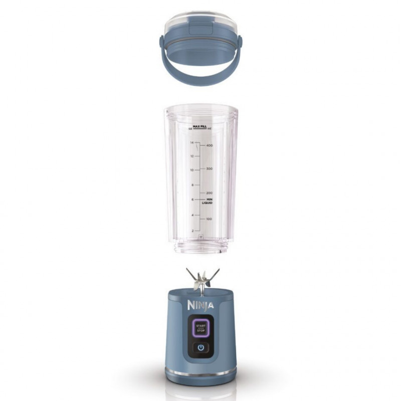 Φορητός μπλέντερ Ninja Blast BC151EUNV, 7,4 W, 530 ml, Ατσάλινο μαχαίρι με 6 λεπίδες, Θρυμματισμός πάγου, Έως 10 κύκλοι, Χωρίς BPA, USB-C, Μπλε