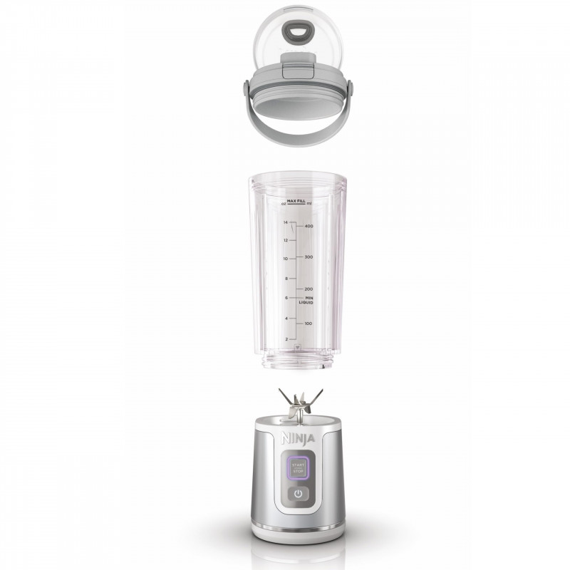 Φορητό μπλέντερ Ninja Blast BC151EUWH, 7,4W, 530 ml, ατσάλινη λεπίδα με 6 λεπίδες, θρυμματισμός πάγου, έως 10 κύκλοι, χωρίς BPA, USB-C, λευκό