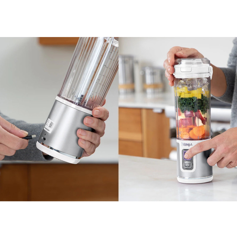 Φορητό μπλέντερ Ninja Blast BC151EUWH, 7,4W, 530 ml, ατσάλινη λεπίδα με 6 λεπίδες, θρυμματισμός πάγου, έως 10 κύκλοι, χωρίς BPA, USB-C, λευκό