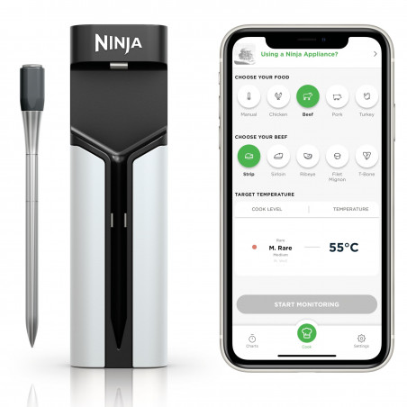 Θερμόμετρο κουζίνας Ninja ProChef WP100EU, Bluetooth, εφαρμογή για κινητά, αισθητήρας θερμοκρασίας εσωτερικού χώρου και περιβάλλοντος, έως 370C, μαύρο/ασημί