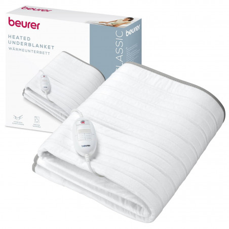 Ηλεκτρικό θερμαινόμενο στρώμα Beurer TS 17, 100W, 3 επίπεδα θερμοκρασίας, 150x80cm, Τηλεχειριστήριο, Αναπνεύσιμο, Λευκό