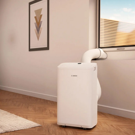 Κινητό κλιματιστικό Bosch Cool 2000, 9000 BTU, 35 m2, A, Αυτόματη εναλλαγή, Χρονοδιακόπτης, Οθόνη LCD, Φορητή λειτουργία, Λευκό