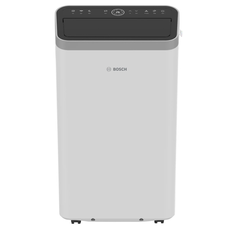 Κινητό κλιματιστικό Bosch Cool 4000, 9000 BTU, 35 m2, A, Αυτόματη εναλλαγή, Χρονοδιακόπτης, Οθόνη LCD, Φορητή λειτουργία, Bial/μαύρο