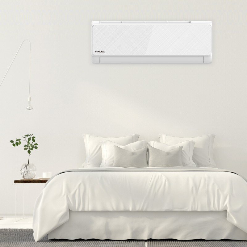 Κλιματιστικό Inverter Finlux 12LIE55BE, 12000 BTU, 30 m2, Εξωτερική μονάδα θέρμανσης, 4D φύσημα, Λειτουργία στους -25C, Λευκό