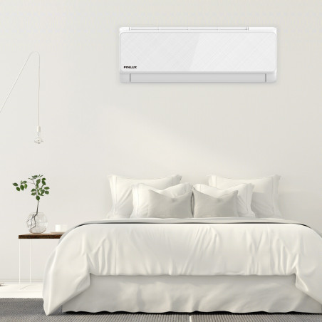 Κλιματιστικό Inverter Finlux 12LIE55BE, 12000 BTU, 30 m2, Εξωτερική μονάδα θέρμανσης, 4D φύσημα, Λειτουργία στους -25C, Λευκό