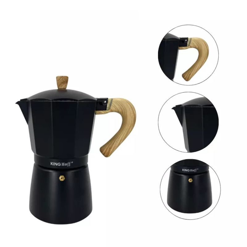 Καφετιέρα Kubinska Kinghoff KH 1887, 9 μπολ, 450 ml, Αλουμίνιο, Επαγωγή, Μαύρο.
